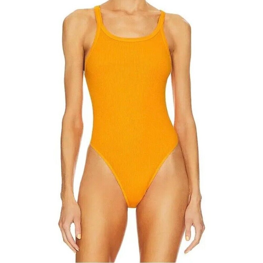 RE/DONE tangerine orange ribbed bodysuit XS NWT